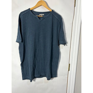 32 Bar Blues Blue Textured V Neck T Shirt Mens XXL Slub Cotton Casual